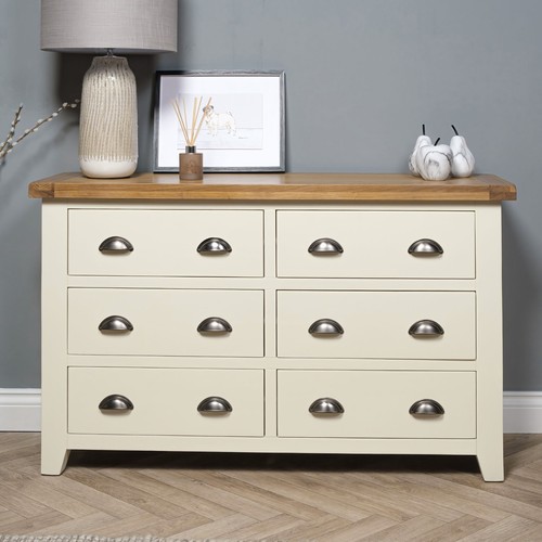Painted cream oak wide chest - painted,