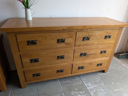 Solid oak chest - of, drawers,